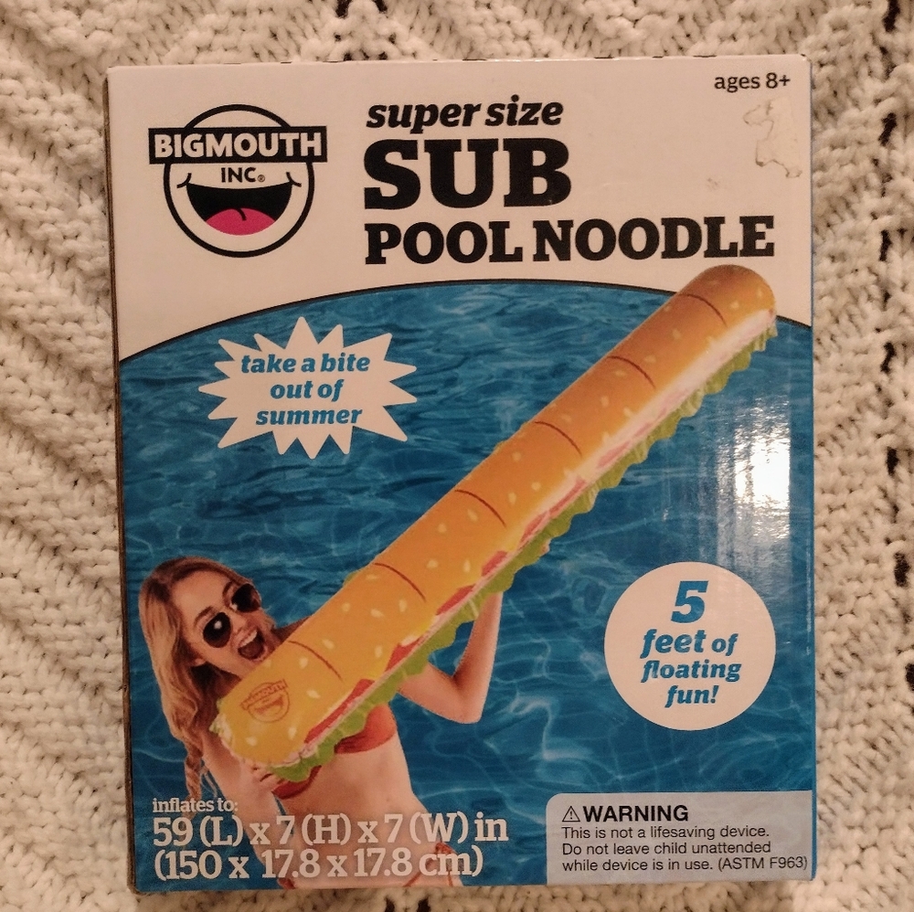 Inflatable Pool Noodle 5 FT SUB SANDWICH Swimming Pool Float Toy BigMouth Inc